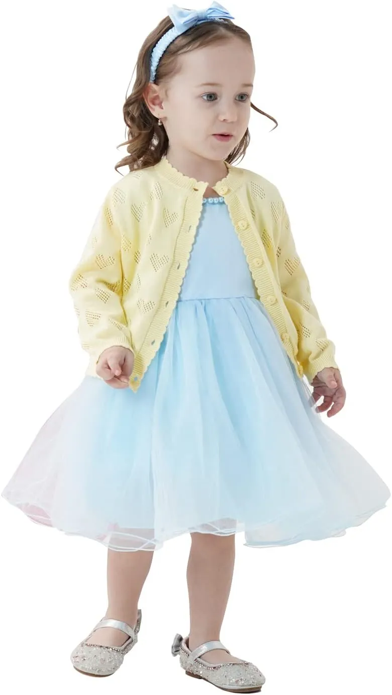 Girls' Knitted Cardigan Long-Sleeved Round Neck Spring Thin Sweater Newborn Baby Girl Cotton Heart-Shaped Sweater Coat