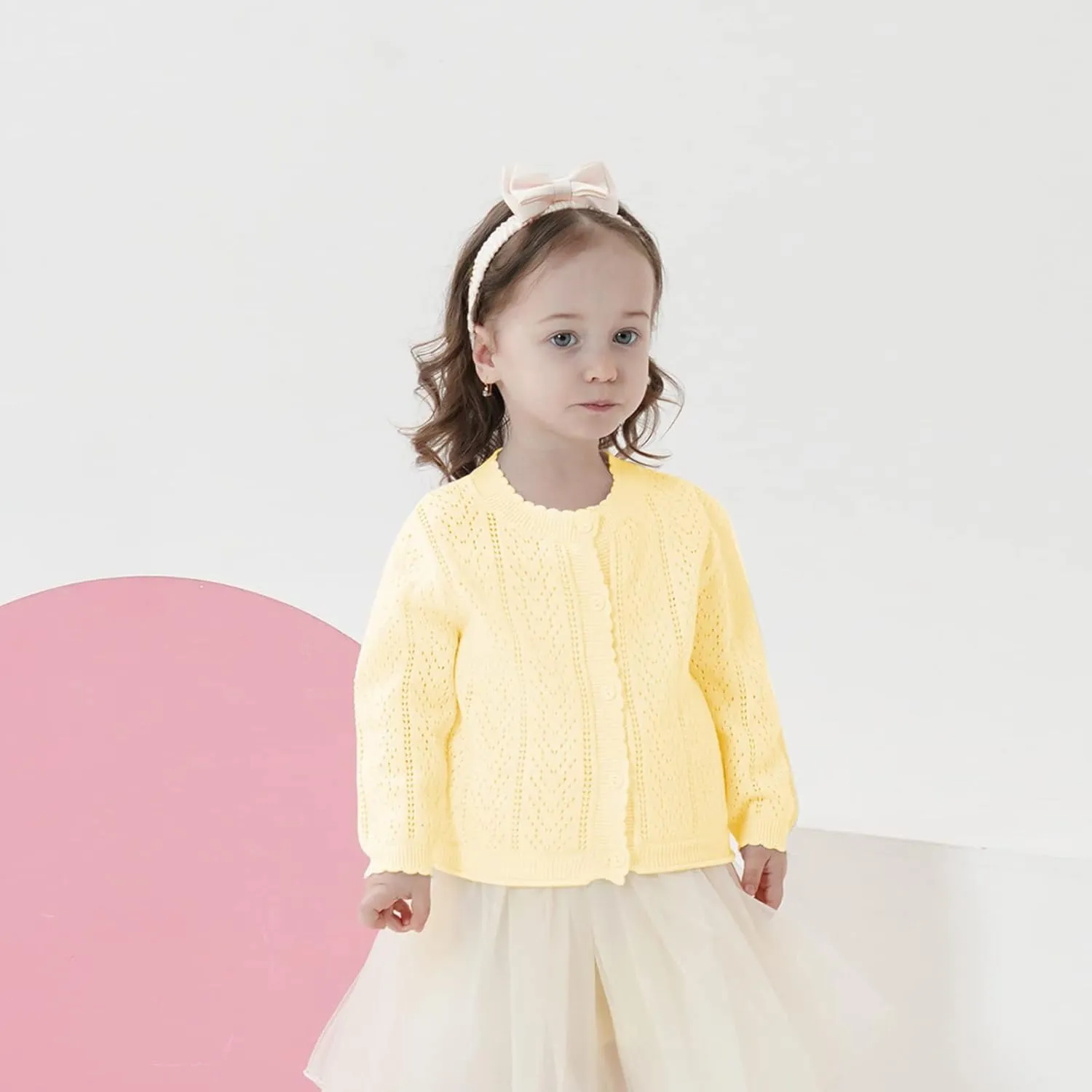 Girls' Knitted Cardigan Long-Sleeved Round Neck Spring Thin Sweater Newborn Baby Girl Cotton Heart-Shaped Sweater Coat
