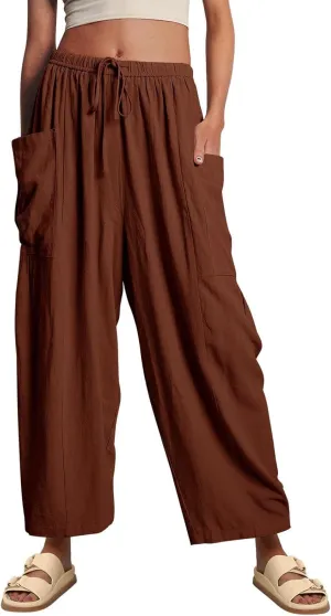 Guteidee Womens Linen Wide Leg Pants 2024 Casual Loose Lightweigt Beach Palazzo Harem Pants