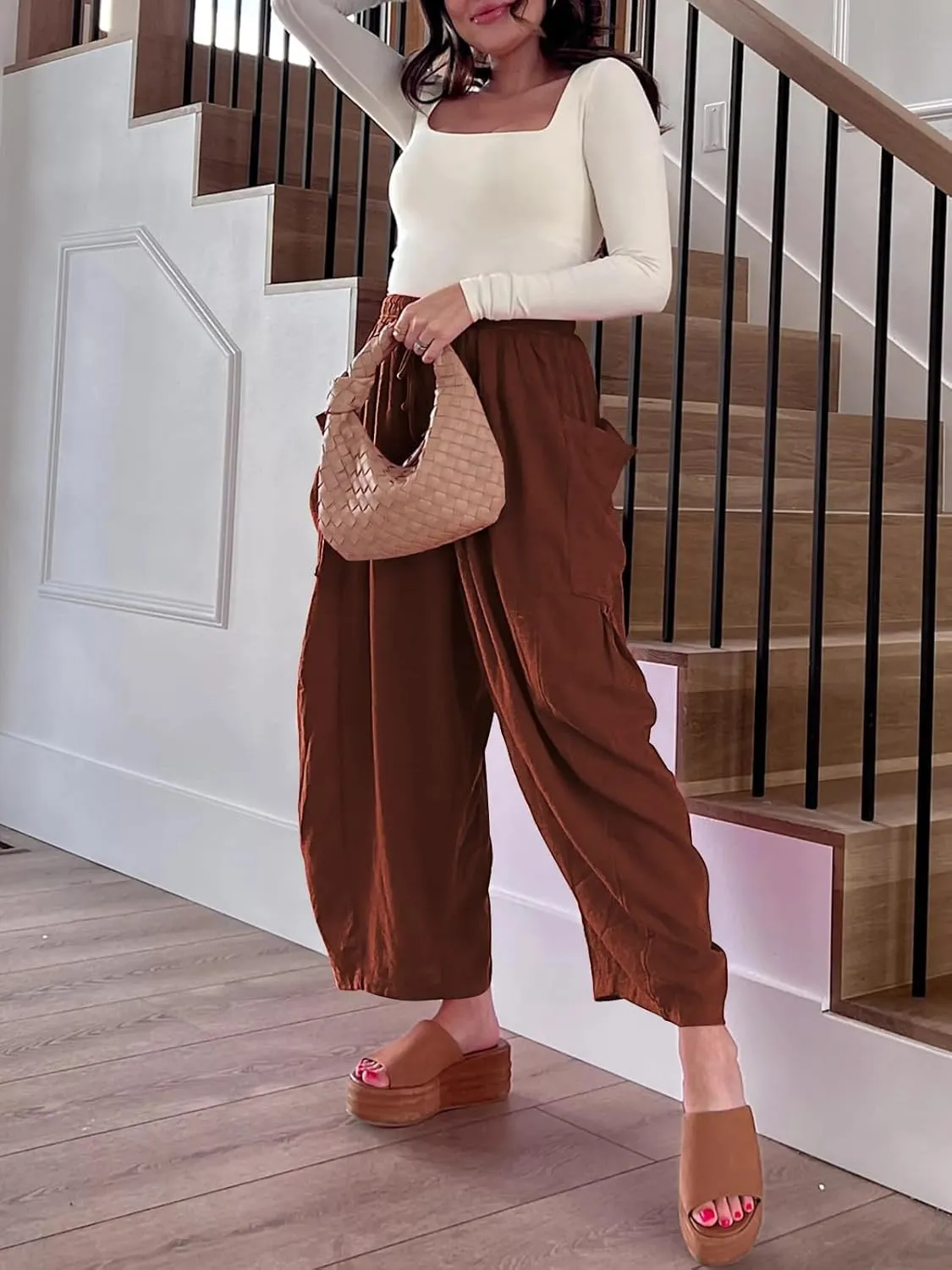 Guteidee Womens Linen Wide Leg Pants 2024 Casual Loose Lightweigt Beach Palazzo Harem Pants