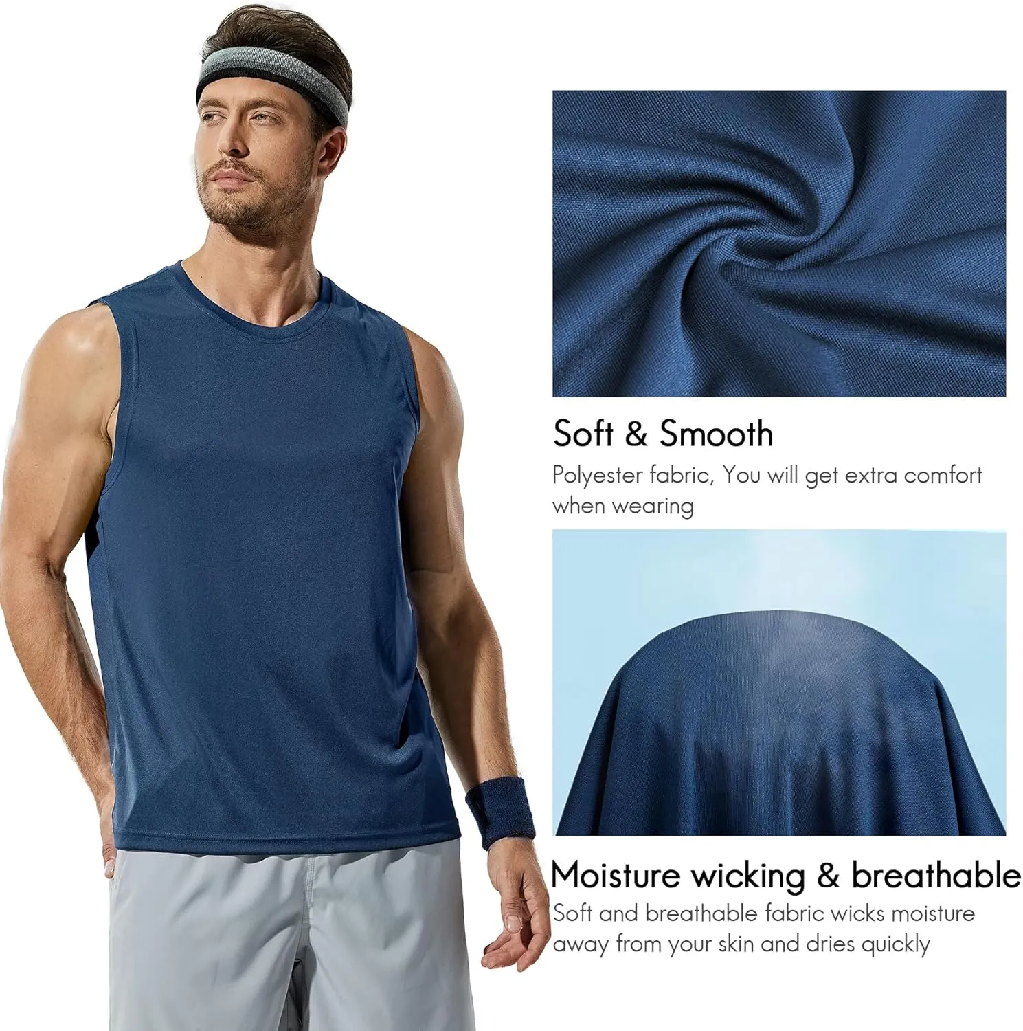Haimont Men's Workout Tank Top Dry Fit UPF 50 Sleeveless Muscle Tee Shirts for Swim, Running, Hiking, Beach