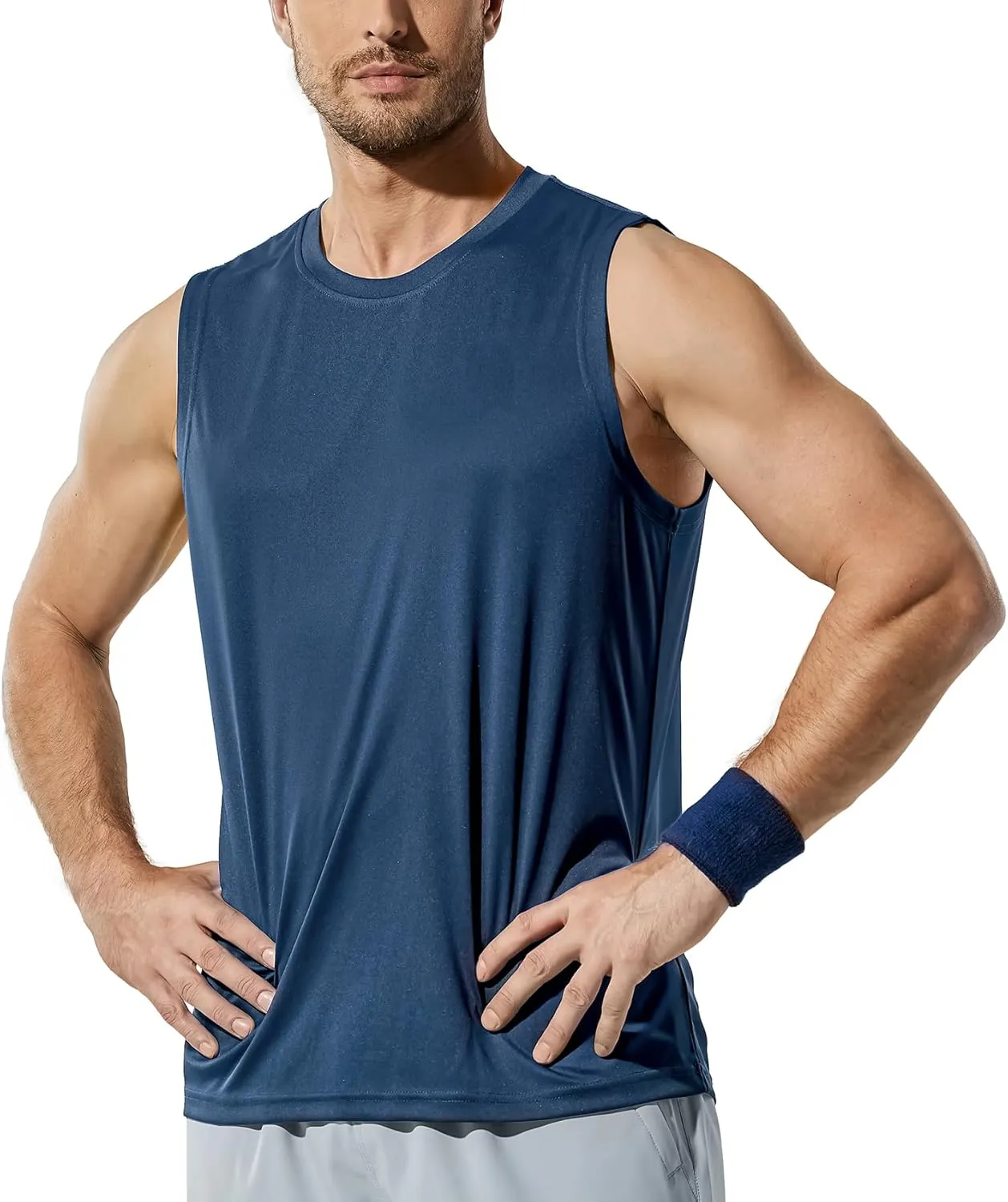 Haimont Men's Workout Tank Top Dry Fit UPF 50 Sleeveless Muscle Tee Shirts for Swim, Running, Hiking, Beach