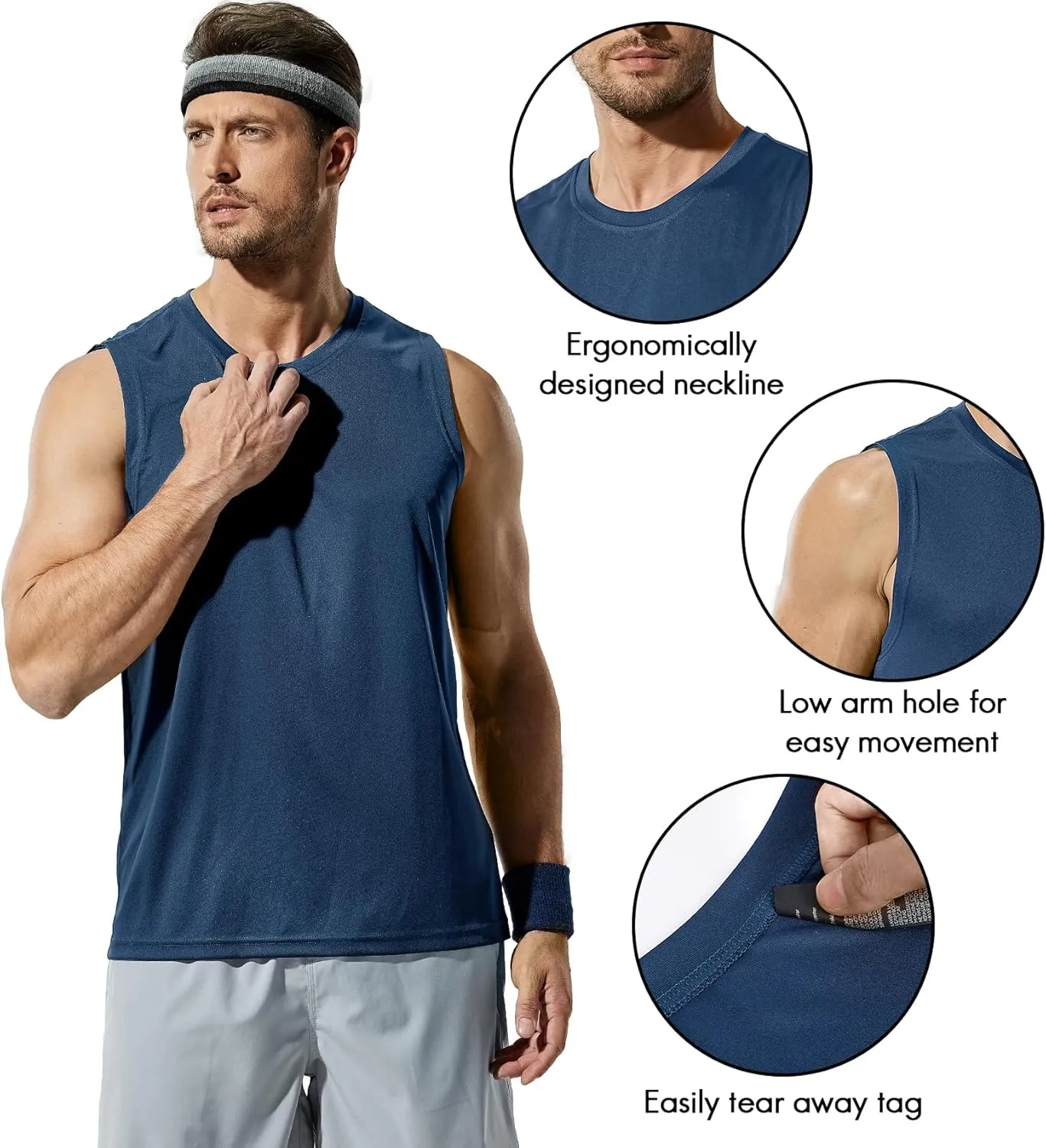 Haimont Men's Workout Tank Top Dry Fit UPF 50 Sleeveless Muscle Tee Shirts for Swim, Running, Hiking, Beach