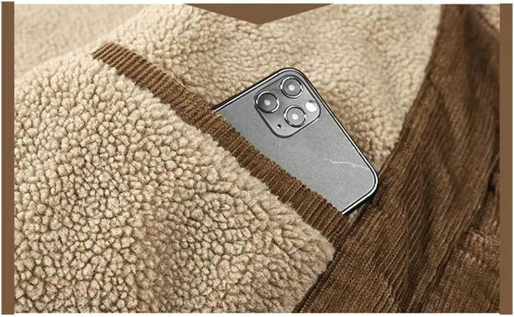 Haitpant Male Cotton Padded Jackets Warm Loose Parka Short Corduroy Coat Winter Solid Zip Casual Windbreaker