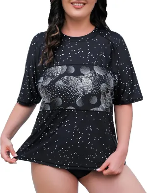 Halcurt Women's Plus Size Short Sleeve Rash Guard Swim Shirts Top Only Loose Fit Swim Tee UPF50  Swimsuit