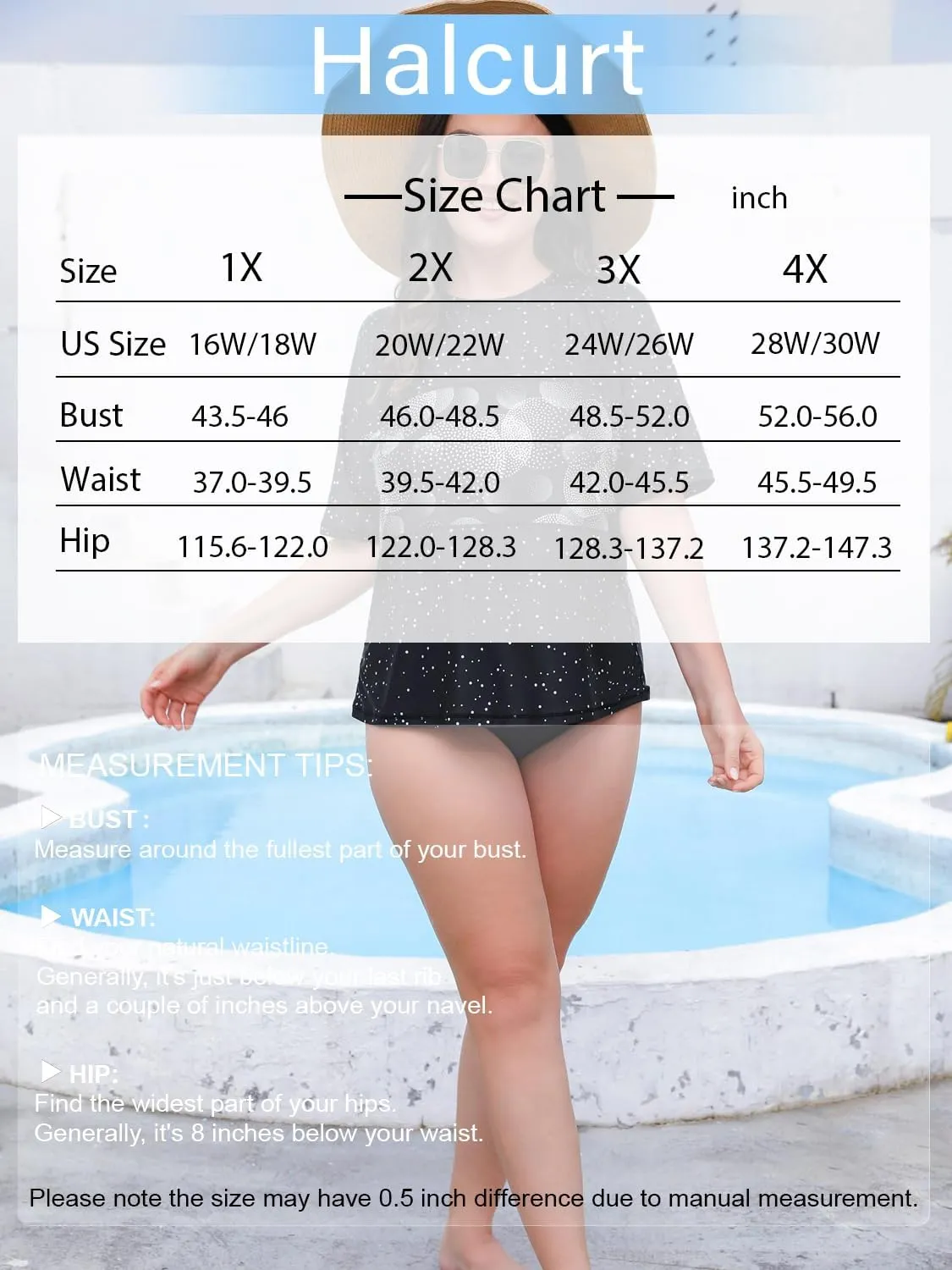 Halcurt Women's Plus Size Short Sleeve Rash Guard Swim Shirts Top Only Loose Fit Swim Tee UPF50  Swimsuit