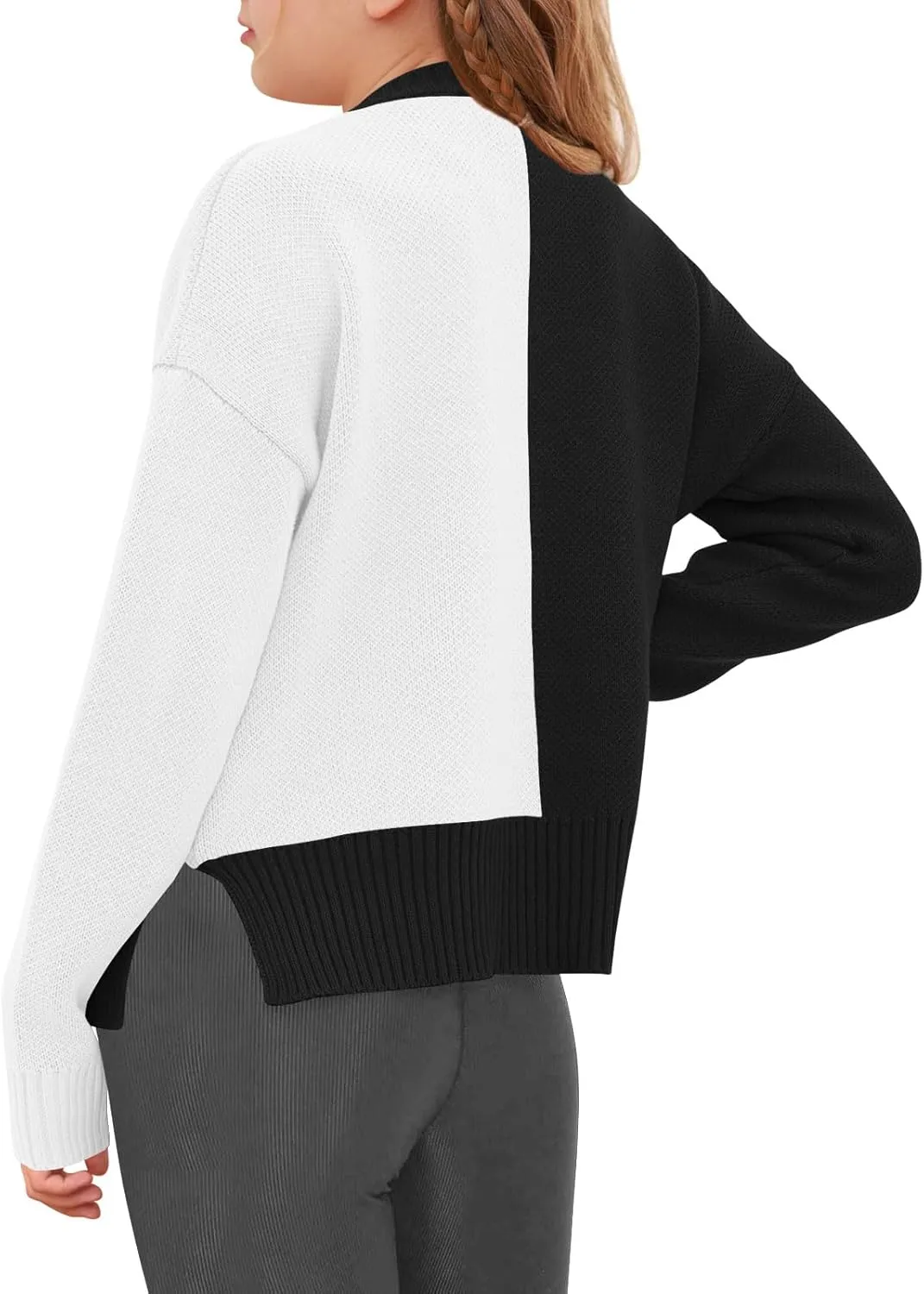 Haloumoning Girls Heart Sweater Kids Cute Color Block Knit Sweaters 7-14 Years