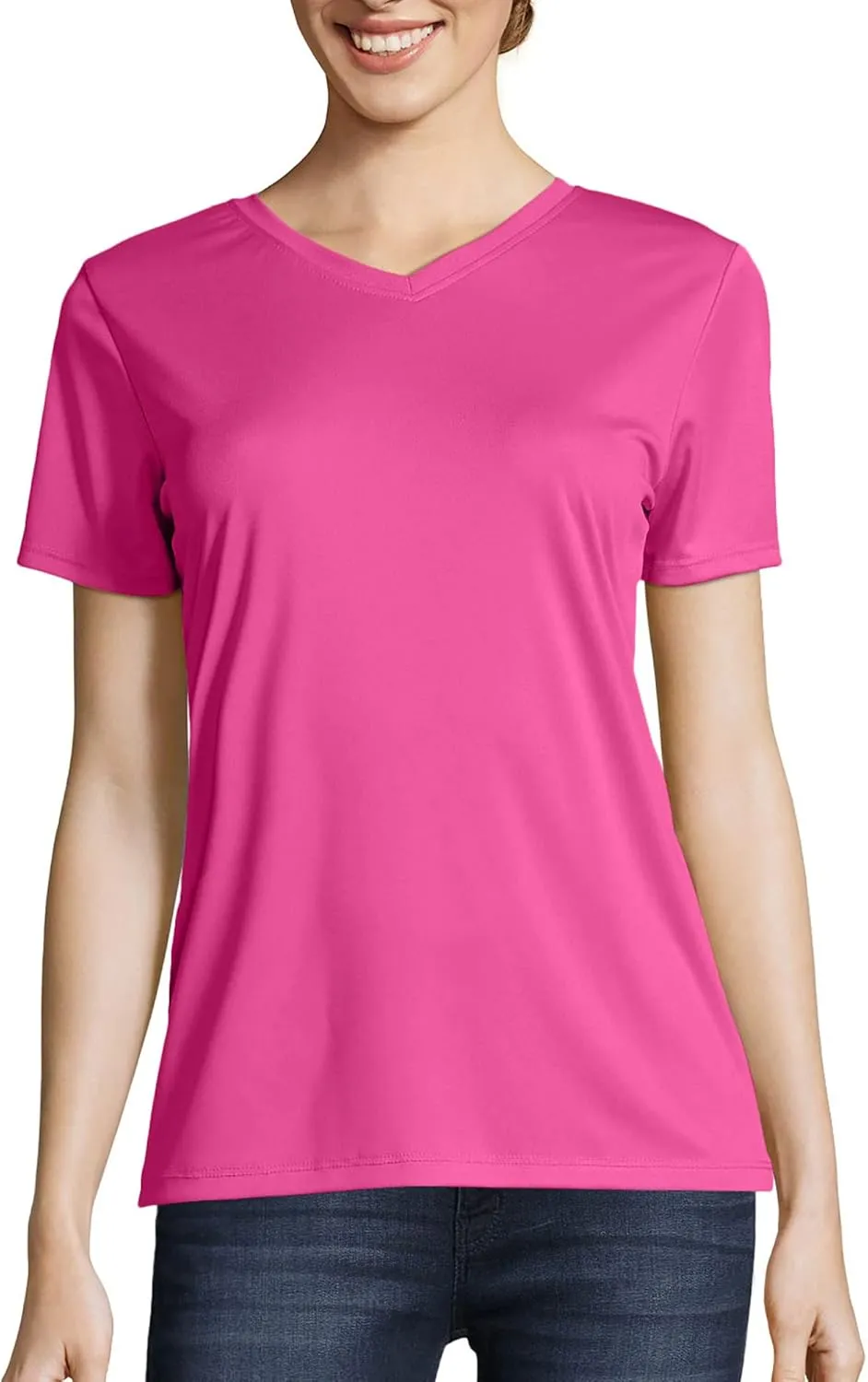 Hanes Women's Cool Dri Performance V-Neck T-Shirt, Moisture-Wicking Short Sleeve Tee, 40  UPF Protection, 1 Or 5 Pack