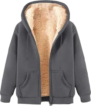 Hoodies for Women Men Fleece Lined Zip Up Hoodie Winter Thicked Warm Hooded Sweatshirts Jackets Coats with Pockets