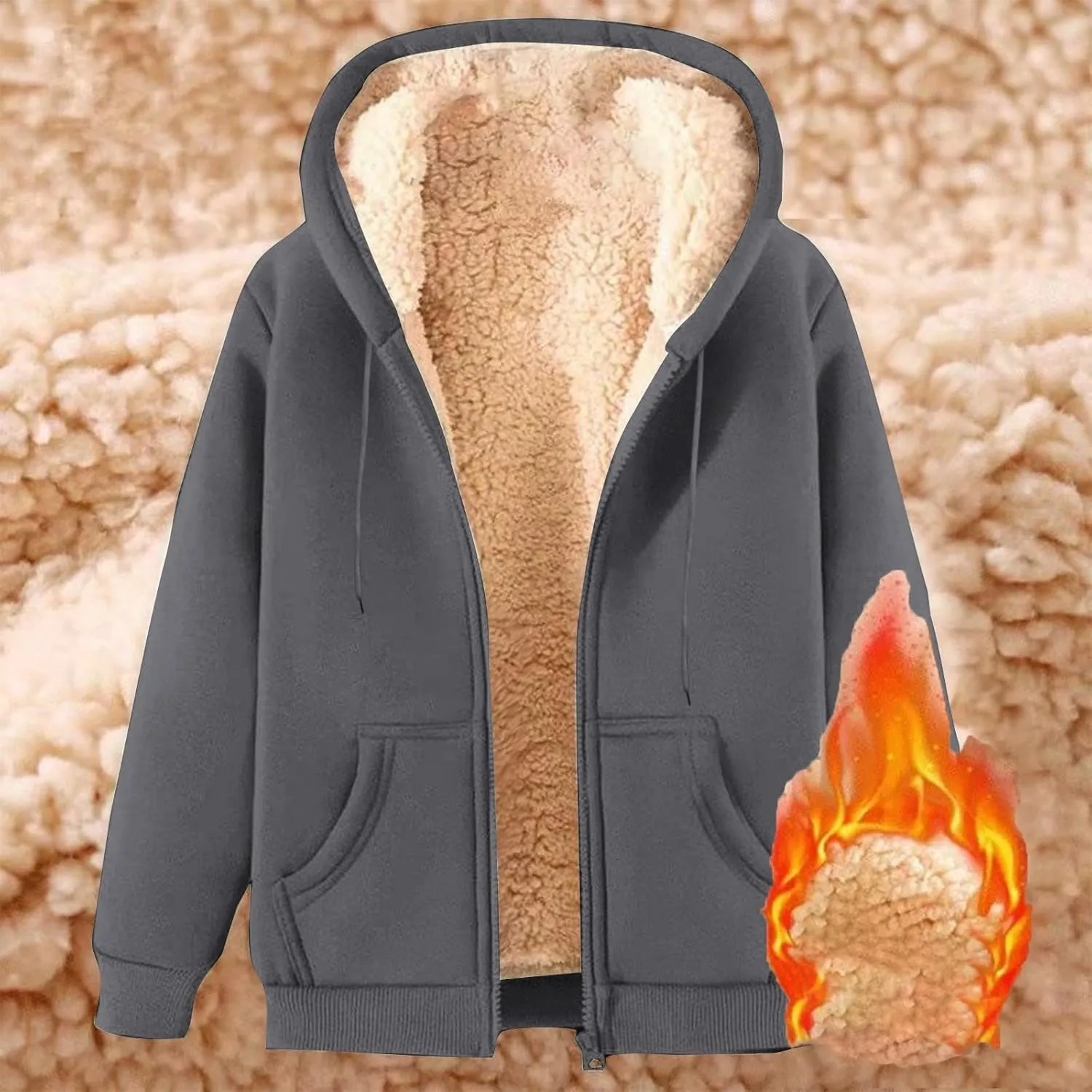 Hoodies for Women Men Fleece Lined Zip Up Hoodie Winter Thicked Warm Hooded Sweatshirts Jackets Coats with Pockets
