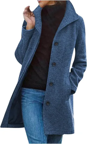 Hvyesh Womens Wool Trench Pea Coats 2024 Winter Jackets Trendy Notch Lapel Double Breasted Mid Long Warm Jacket Overcoat