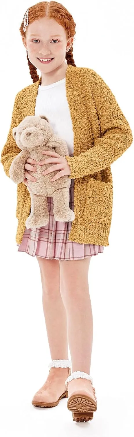 Imily Bela Girls Cardigan Open Front Popcorn Knit Long Sleeve Sweaters Coat with Pockets