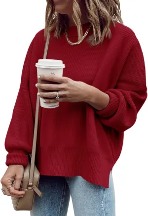 Imily Bela Womens Oversized Tunic Sweaters Fall Slouchy Long Sleeve Ribbed Knit Side Slit Pullover Jumper