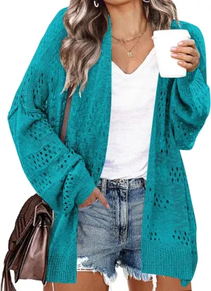 IN'VOLAND Womens Plus Size Crochet Cardigan Kimonos Boho Long Sleeve Oversized Summer Open Front Knitted Sweater