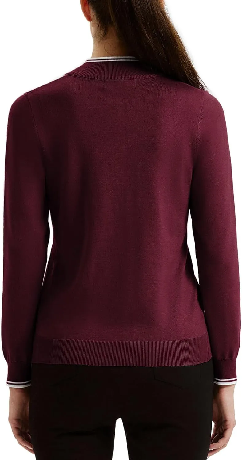 JACK SMITH Pullover Sweaters for Women Long Sleeve Argyle Quarter Zipper Collar Polo Sweater Ribbed Knit Golf Tops