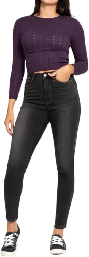 Judy Blue High Waist Tummy Control Black Wash & Contrast Thread Skinny