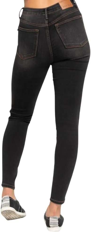 Judy Blue High Waist Tummy Control Black Wash & Contrast Thread Skinny