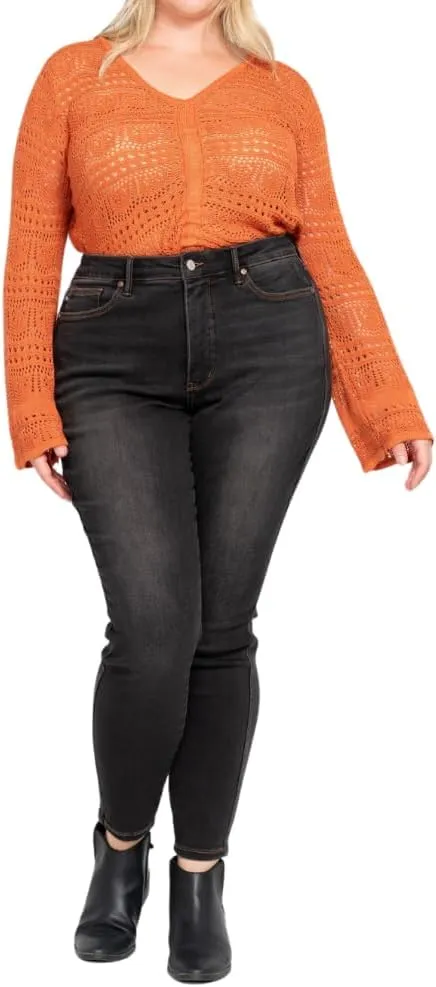 Judy Blue High Waist Tummy Control Black Wash & Contrast Thread Skinny