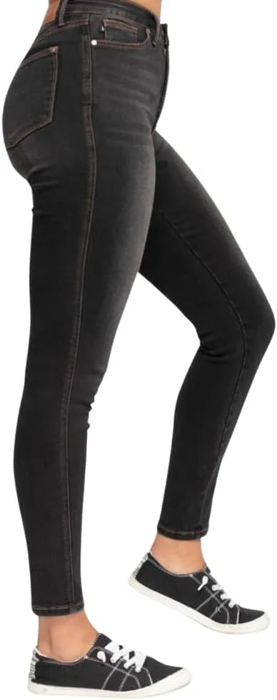 Judy Blue High Waist Tummy Control Black Wash & Contrast Thread Skinny