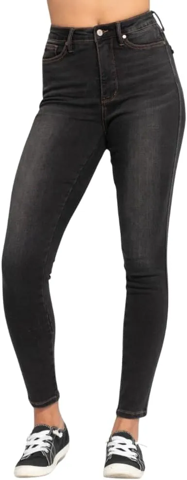 Judy Blue High Waist Tummy Control Black Wash & Contrast Thread Skinny