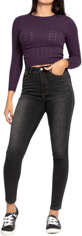 Judy Blue High Waist Tummy Control Black Wash & Contrast Thread Skinny