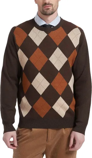 Kallspin Men's Wool Blend Crewneck Sweater Argyle Long Sleeve Pullover Sweater for Casual Or Dressy Wear