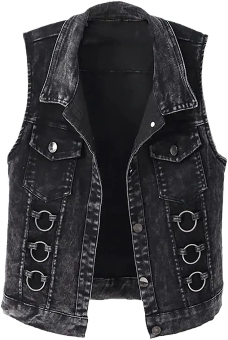 Kelsiop Fashion Denim Vest Women's Spring And Autumn Sleeveless All-Match Top Short Jacket Denim Vest
