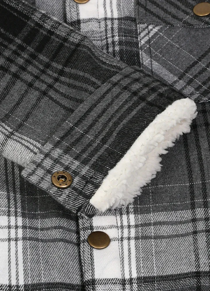 Kids Boys and Girls Fleece-Lined Snap Flannel Shirt,Hooded Plaid Jacket