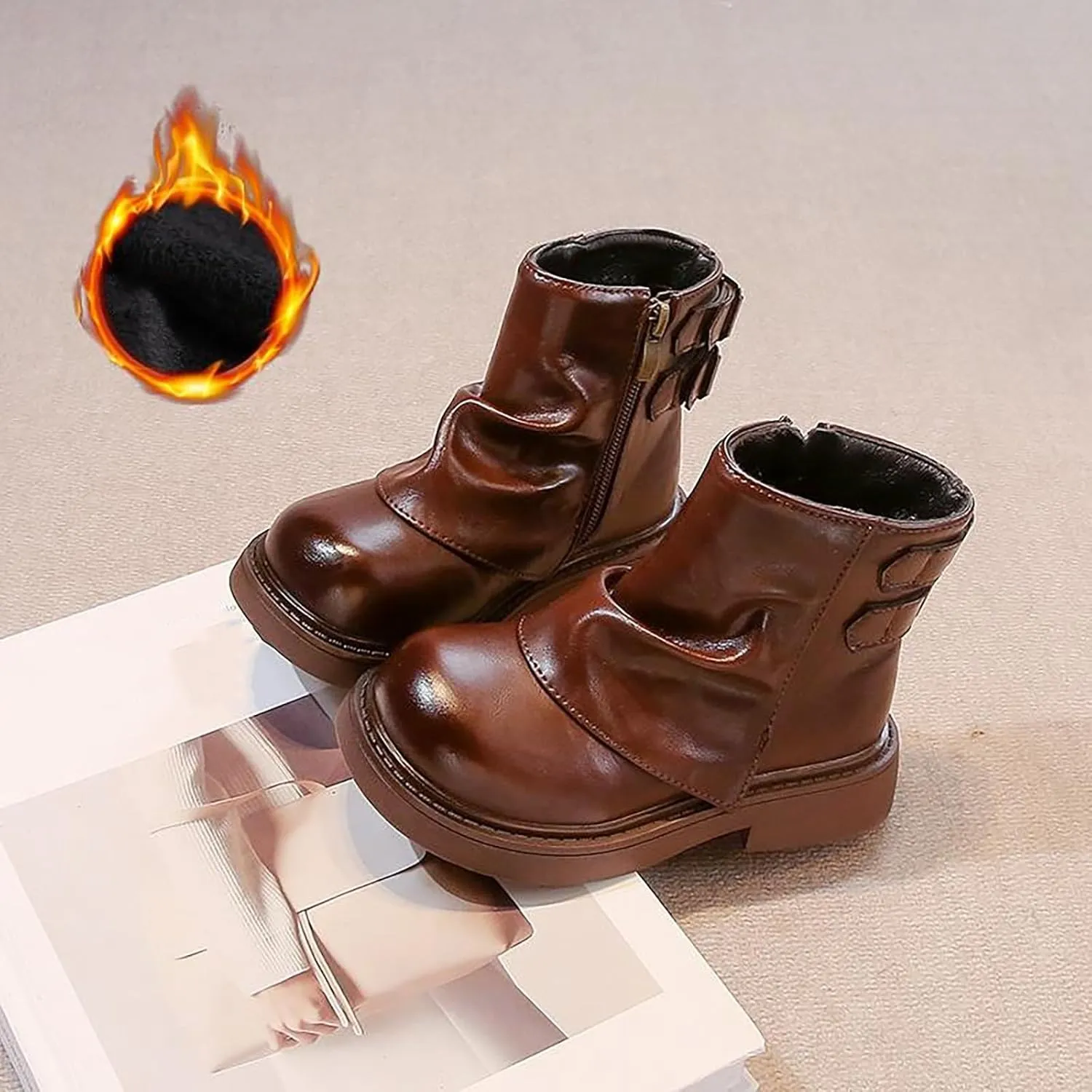 Kids Girls Boys Short Ankle Boots Little Kid aterproof Outdoor Booties Leather Cozy Lightweight Rain Boots Toddler
