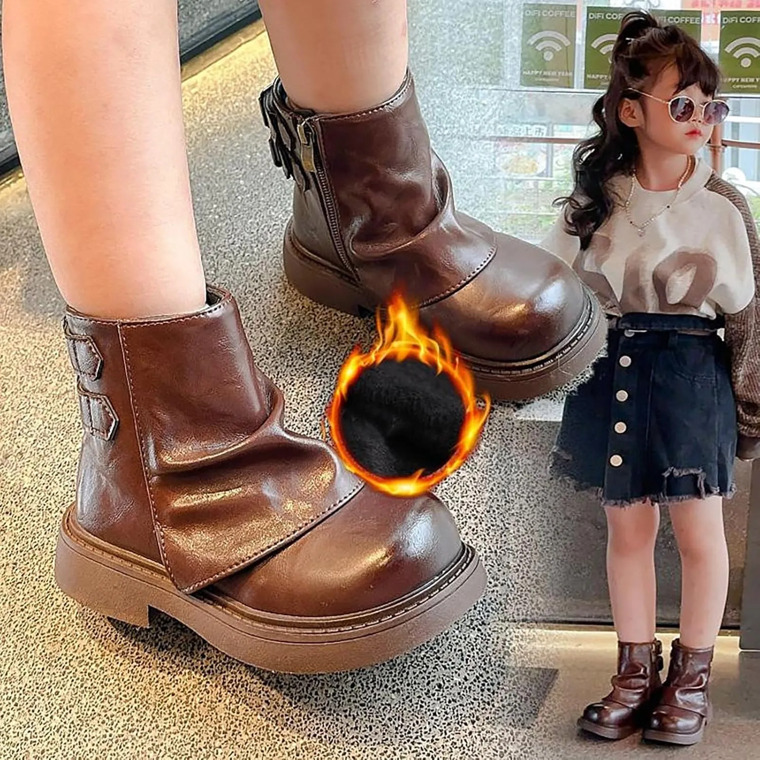 Kids Girls Boys Short Ankle Boots Little Kid aterproof Outdoor Booties Leather Cozy Lightweight Rain Boots Toddler