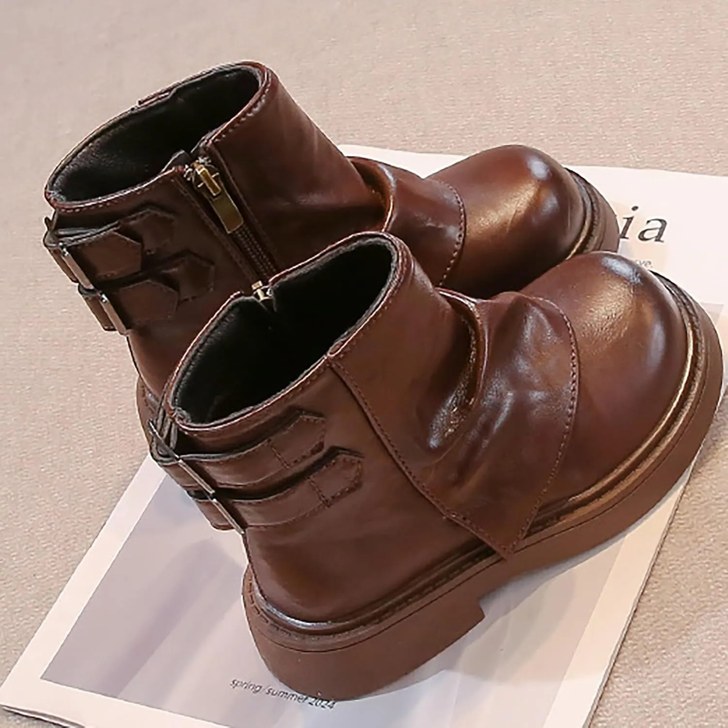 Kids Girls Boys Short Ankle Boots Little Kid aterproof Outdoor Booties Leather Cozy Lightweight Rain Boots Toddler