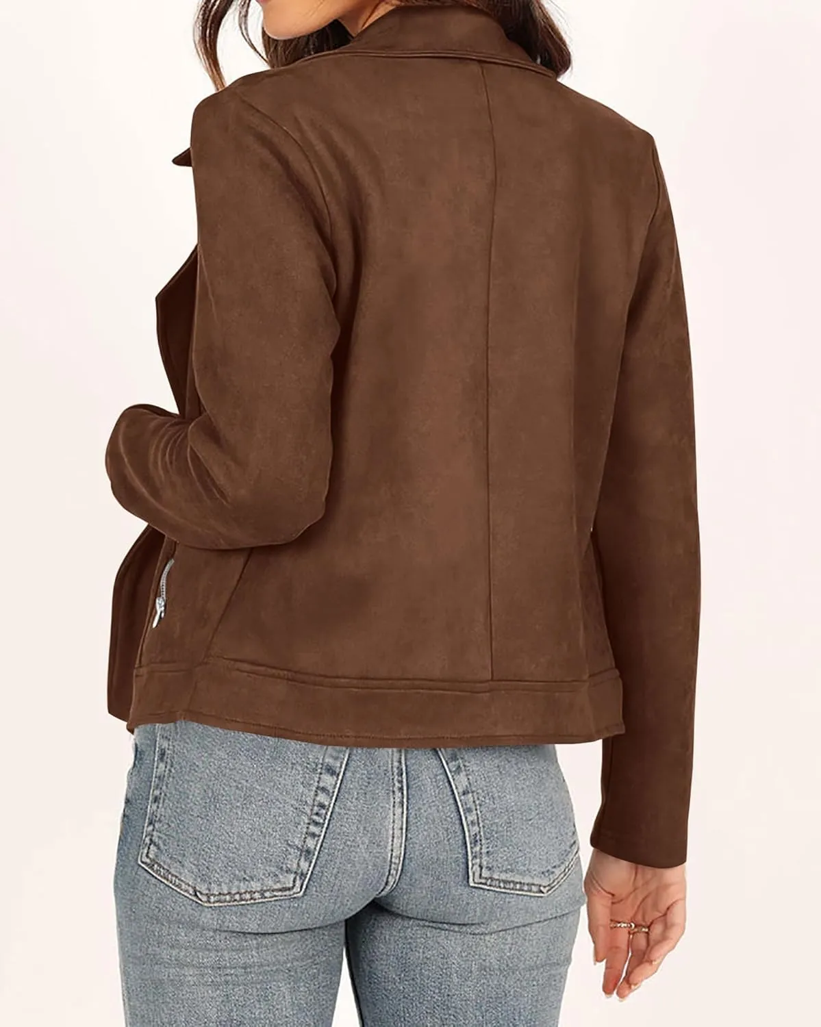 KIRUNDO Womens Faux Suede Jacket 2024 Fall Winter Clothes Casual Zipper Cropped Coat Bomber Biker Moto Jackets Outwear