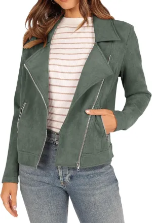 KIRUNDO Womens Faux Suede Jacket 2024 Fall Winter Clothes Casual Zipper Cropped Coat Bomber Biker Moto Jackets Outwear