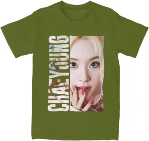 Kpop CHAEYOUNG Twice Rapper Merch T-Shirt  100% Organic US Cotton Unisex Summer Top, Novelty Tee for Men & Women Army Green / 4XL