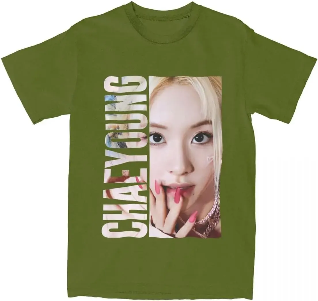 Kpop CHAEYOUNG Twice Rapper Merch T-Shirt  100% Organic US Cotton Unisex Summer Top, Novelty Tee for Men & Women Army Green/XXL