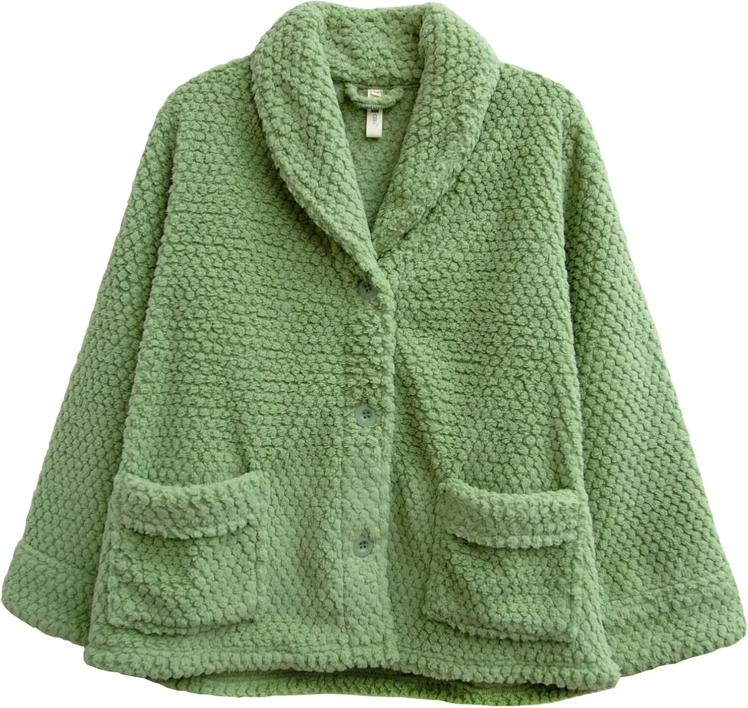LA CERA Women's Fleece Bed Jacket - Stylish Notched Collar, Long Sleeves, Front Pockets, Button Front, Machine Washable
