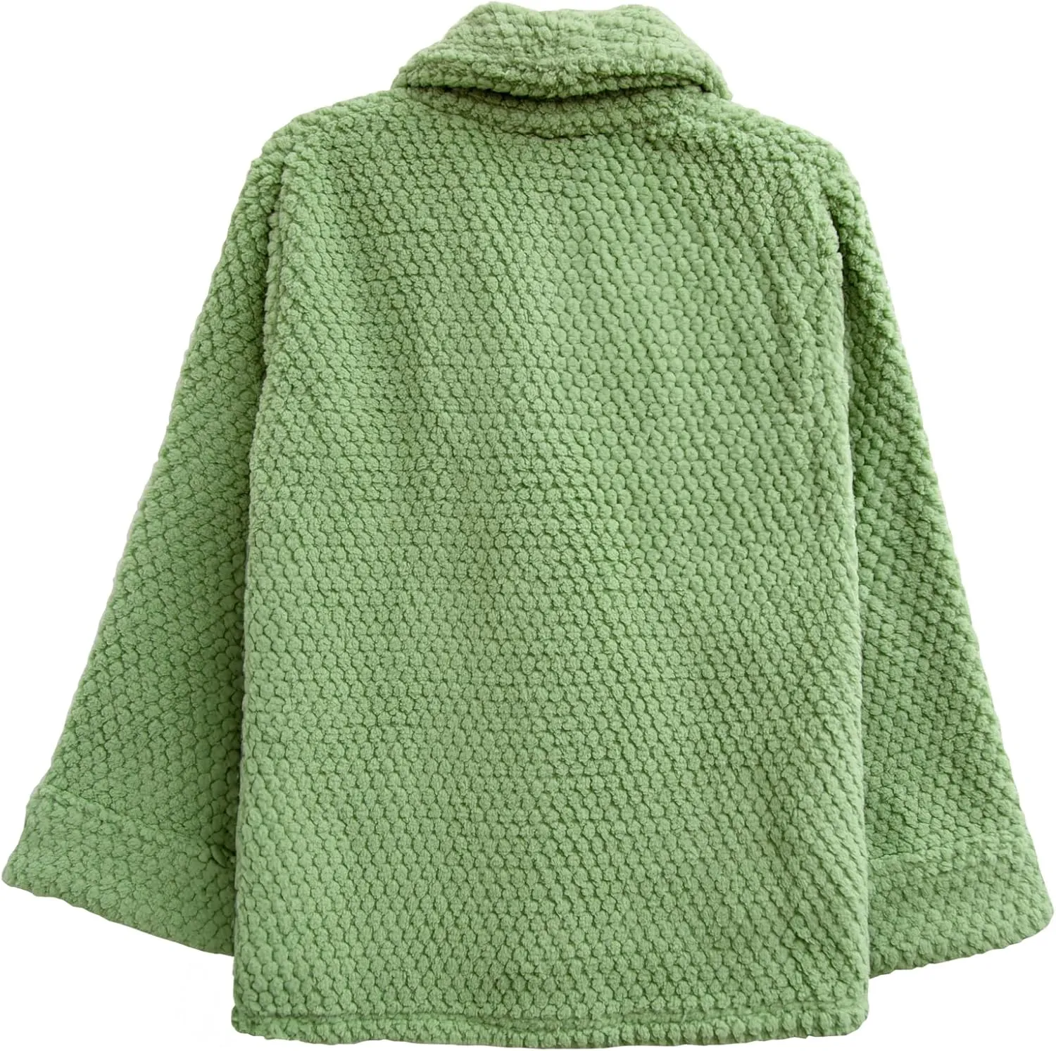 LA CERA Women's Fleece Bed Jacket - Stylish Notched Collar, Long Sleeves, Front Pockets, Button Front, Machine Washable