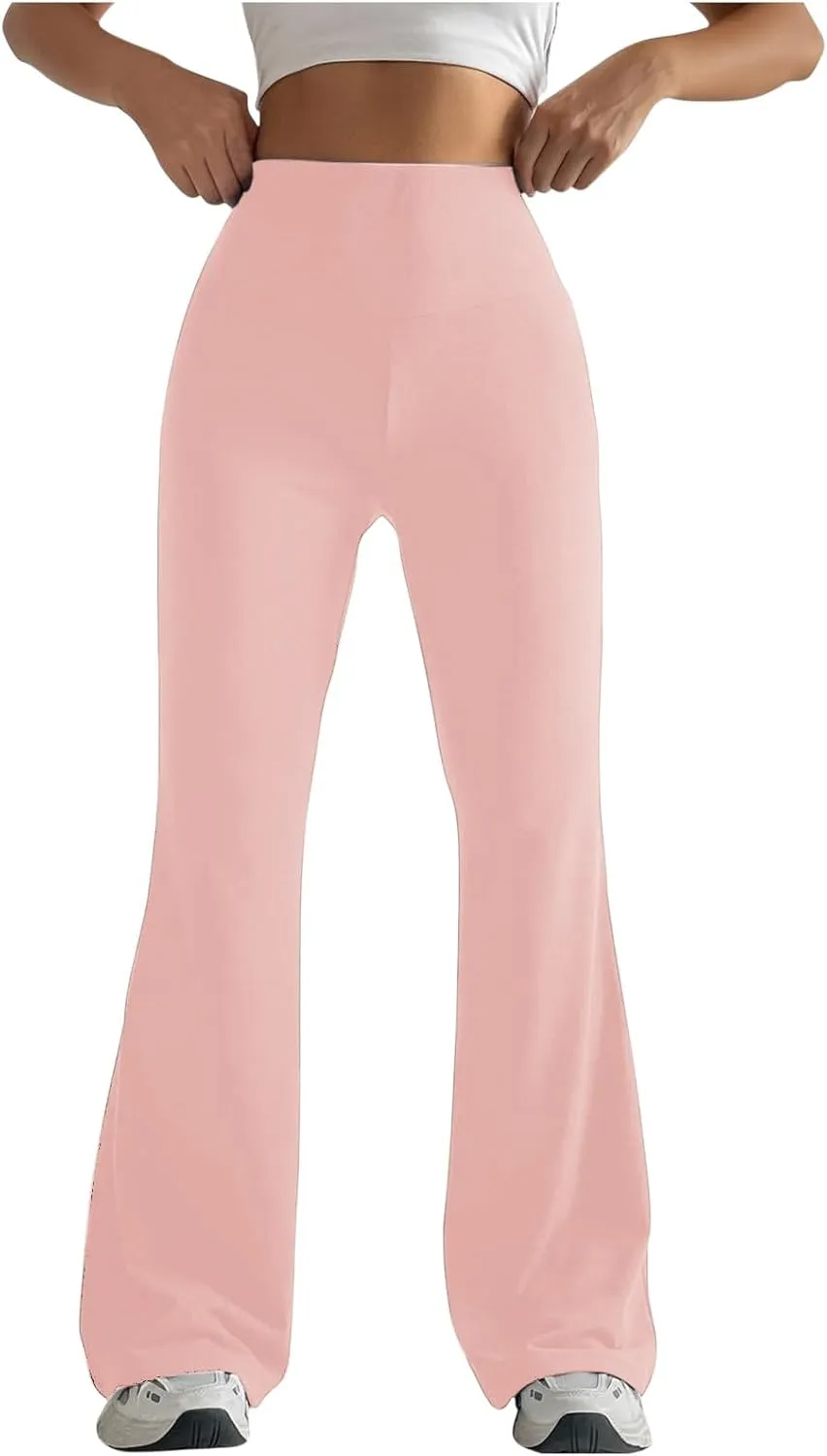 Ladies Flare Leg Yoga Pants High Waist Stretch Solid Color Trousers Bell Bottom Stylish Leggings Workout Gym Tights