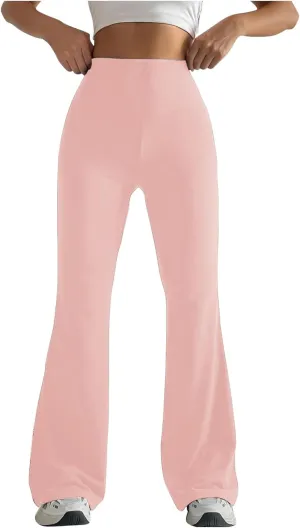 Ladies Flare Leg Yoga Pants High Waist Stretch Solid Color Trousers Bell Bottom Stylish Leggings Workout Gym Tights