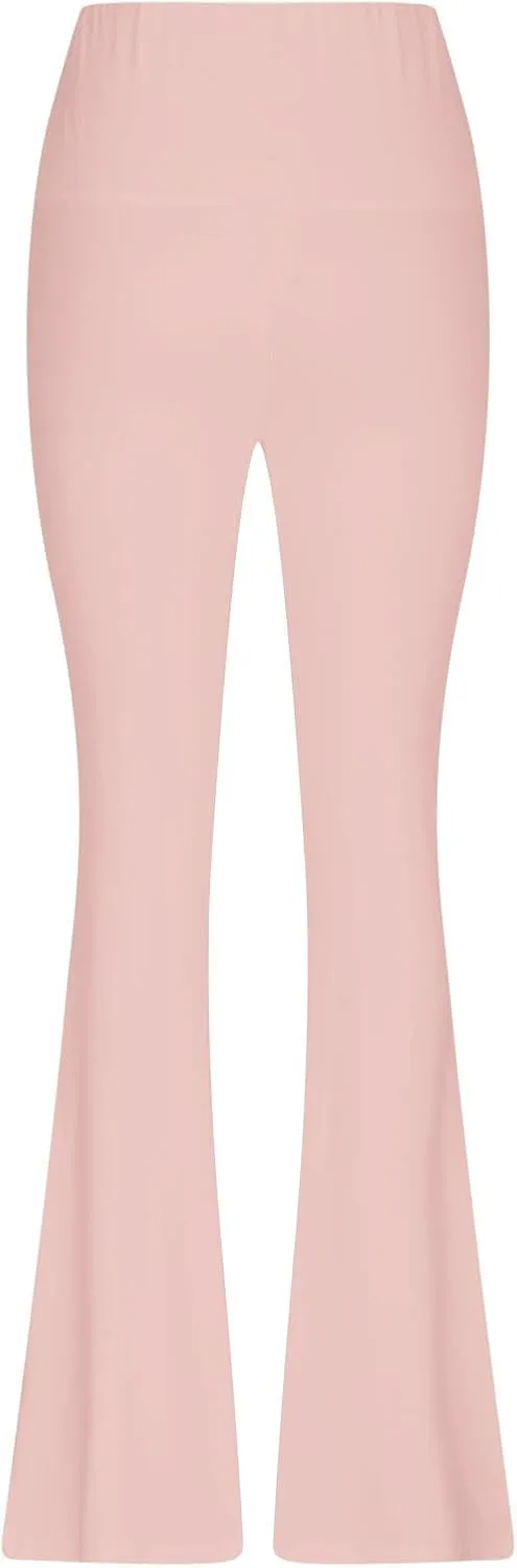 Ladies Flare Leg Yoga Pants High Waist Stretch Solid Color Trousers Bell Bottom Stylish Leggings Workout Gym Tights