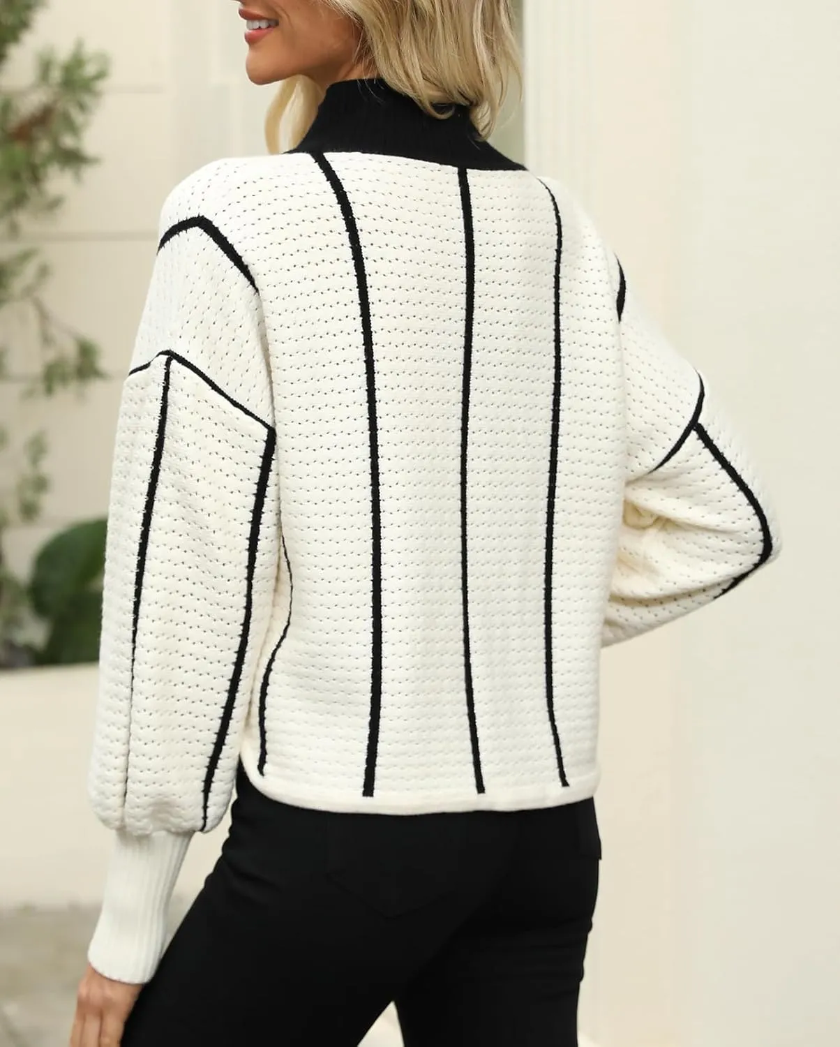 Ladyful Women's Tie Front Striped Cardigan Sweater Cropped Long Sleeve Crochet Tops Loose Hollow Out Knit Outfits