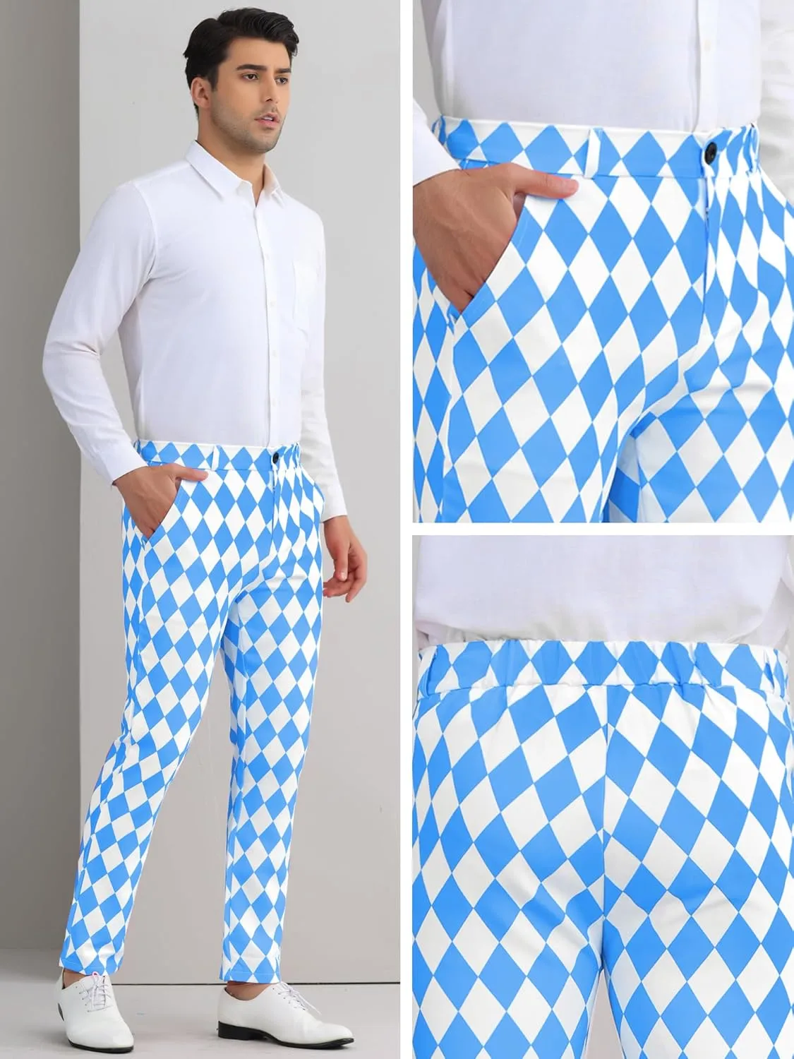 Lars Amadeus Printed Dress Pants for Men's Regular Fit Flat Front Business Suit Trousers