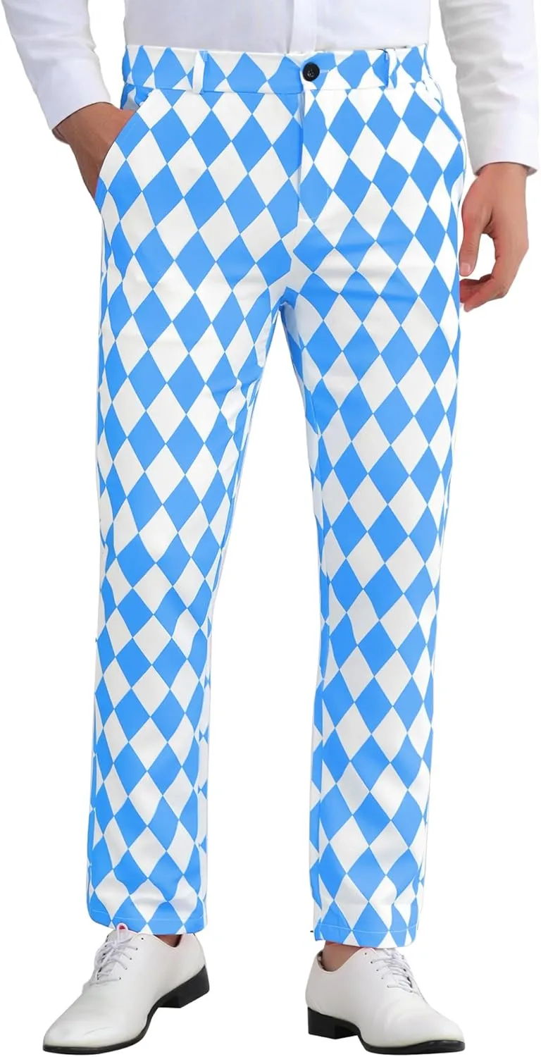 Lars Amadeus Printed Dress Pants for Men's Regular Fit Flat Front Business Suit Trousers
