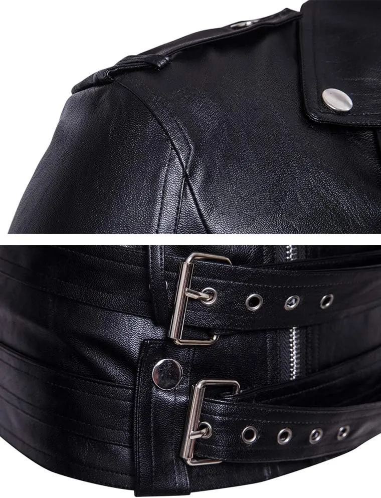 Lavnis Men's PU Leather Jacket Causal Belted Faux Leather Motorcycle Jacket Zipper Biker Coat