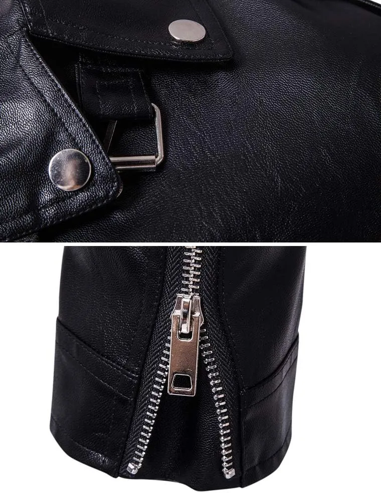 Lavnis Men's PU Leather Jacket Causal Belted Faux Leather Motorcycle Jacket Zipper Biker Coat