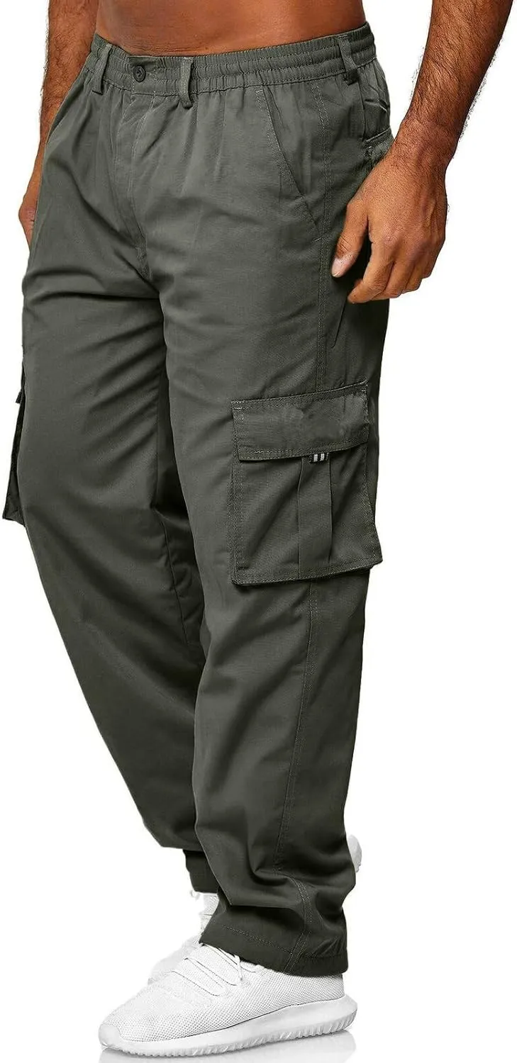 LCMTWX Black Cargo Pants Men Elastic Drawstring Cotton Pants Waist Waist Mid Casual Solid Men's Casual Black Sweatpants Men