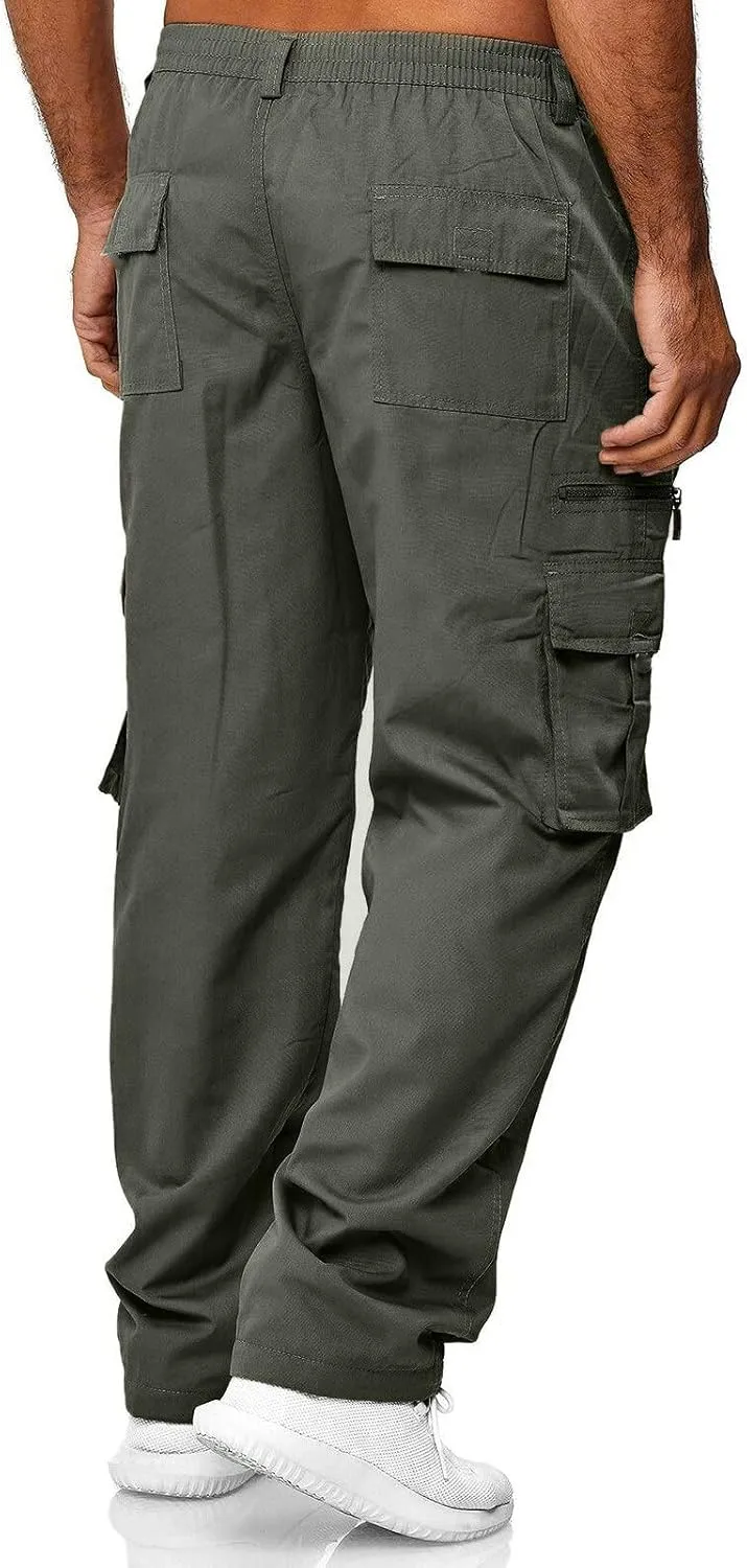 LCMTWX Black Cargo Pants Men Elastic Drawstring Cotton Pants Waist Waist Mid Casual Solid Men's Casual Black Sweatpants Men