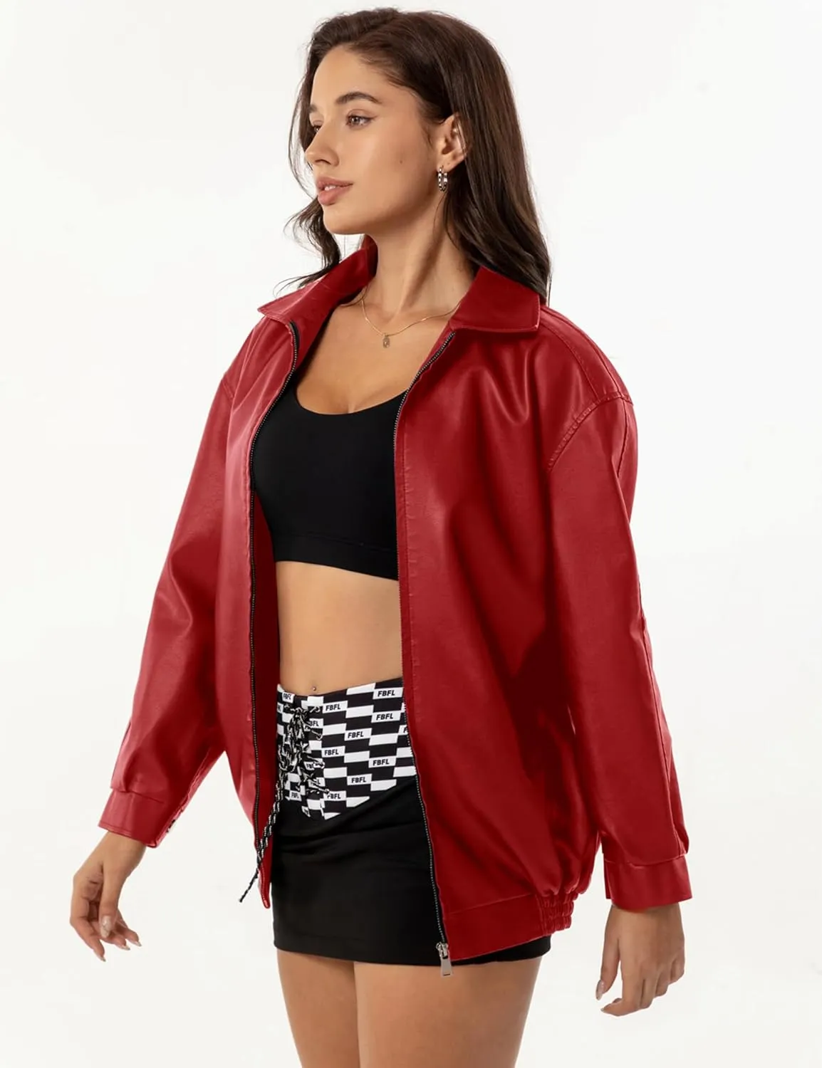 Leather Jacket Women Oversized Faux Motorcycle Bomber Jackets Fall Fashion Outfits 2024 Winter Clothes with Pocket