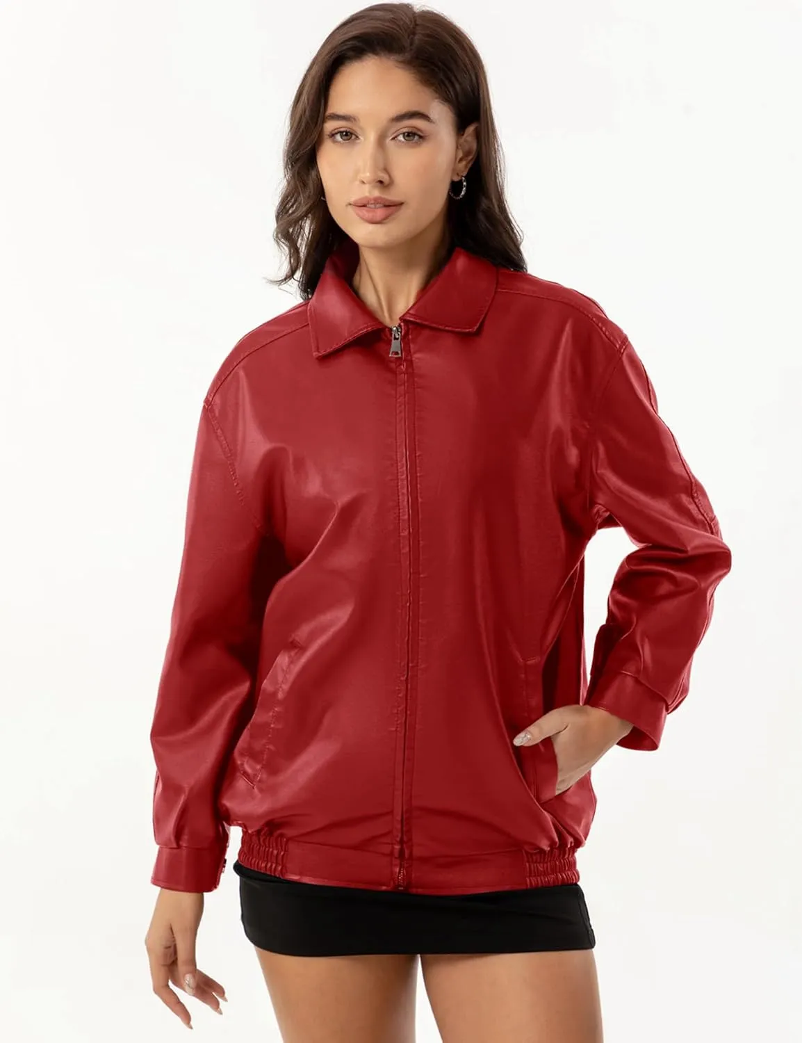 Leather Jacket Women Oversized Faux Motorcycle Bomber Jackets Fall Fashion Outfits 2024 Winter Clothes with Pocket
