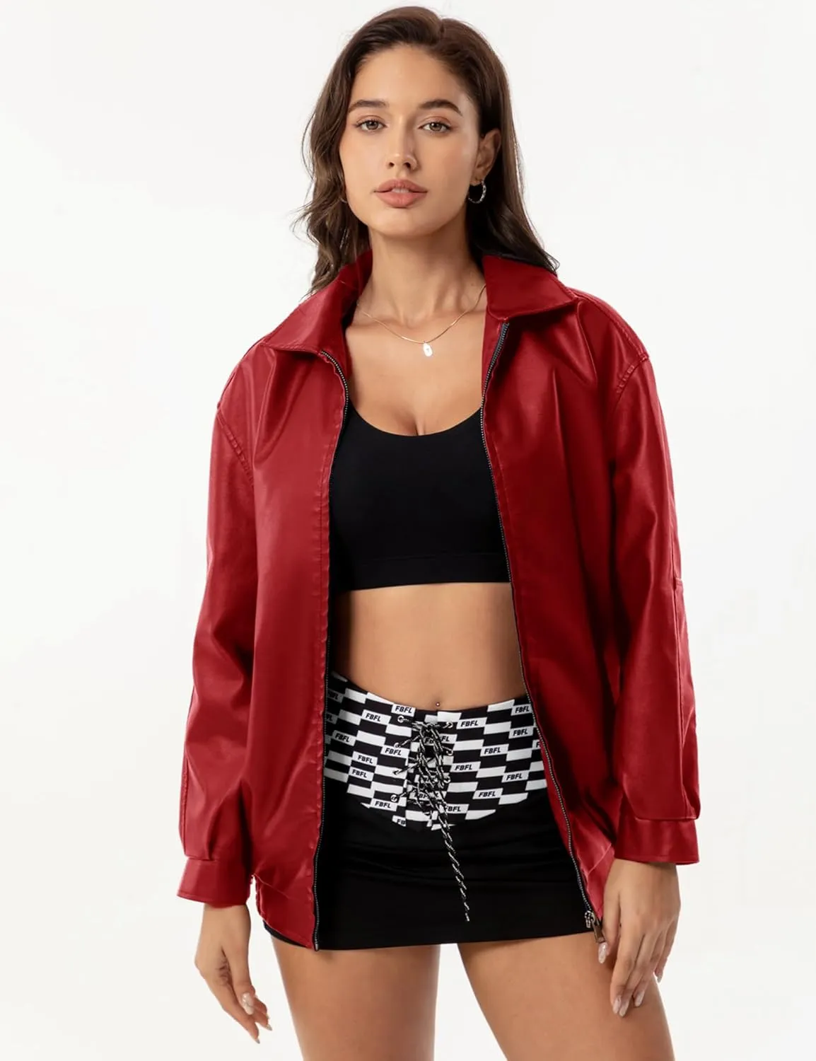 Leather Jacket Women Oversized Faux Motorcycle Bomber Jackets Fall Fashion Outfits 2024 Winter Clothes with Pocket